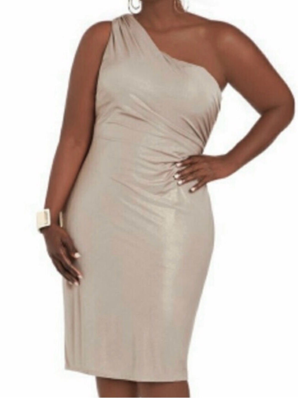 Ashley Stewart Metallic Gold One Shoulder Dress Size 22/24 NWT